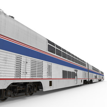 Modern high-speed double deck train on white. 3D illustration
