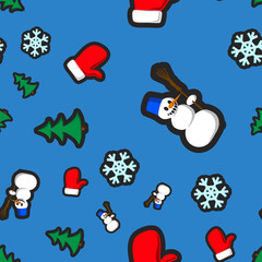 Christmas seamless pattern with holiday toys and symbols in flat cartoon style