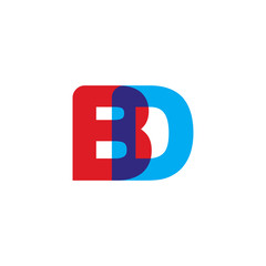 Initial letter BD, overlapping transparent uppercase logo, modern red blue color