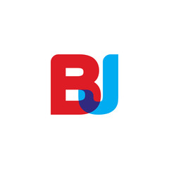 Initial letter BJ, overlapping transparent uppercase logo, modern red blue color