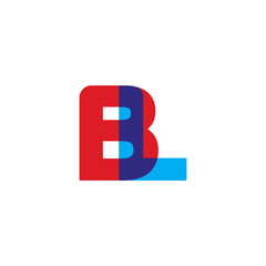 Initial letter BL, overlapping transparent uppercase logo, modern red blue color