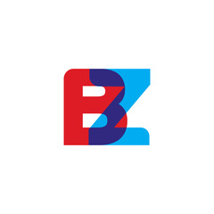 Initial letter BZ, overlapping transparent uppercase logo, modern red blue color