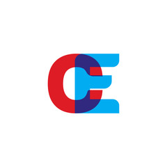 Initial letter CE, overlapping transparent uppercase logo, modern red blue color