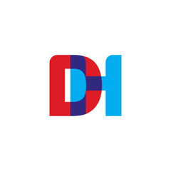 Initial letter DH, overlapping transparent uppercase logo, modern red blue color
