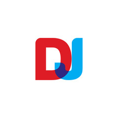 Initial letter DJ, overlapping transparent uppercase logo, modern red blue color