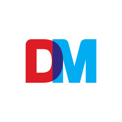 Initial letter DM, overlapping transparent uppercase logo, modern red blue color