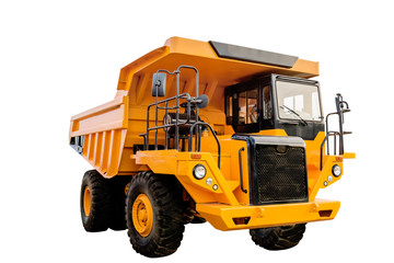 Obraz na płótnie Canvas Big yellow mining truck on white background