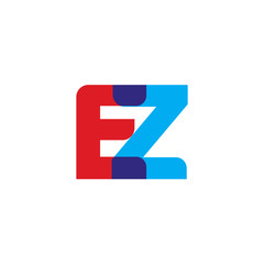 Initial letter EZ, overlapping transparent uppercase logo, modern red blue color