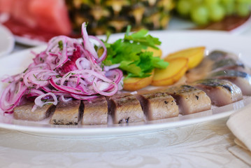 Dish with herring and onion