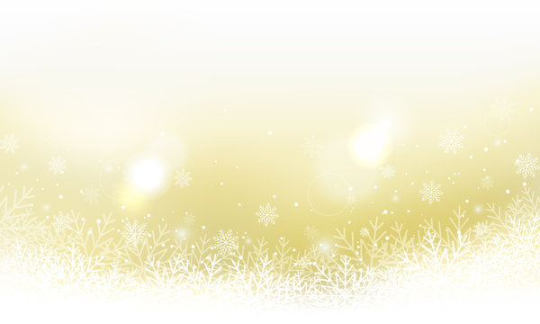 Winter landscape vector banner with snowflakes and glitter.