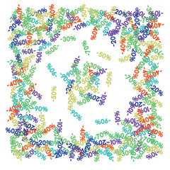 Sale Banner Confetti. Vector Falling Down -10, -20, -30, -40, -50, -70, 90 Banner or Sticker. Holidays Shopping Promotion Ads. Rebate Badge, Price Discount Hipster Sale Banner, Frame or Border