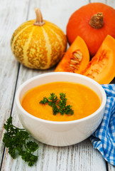 Pumpkin soup with fresh pumpkins