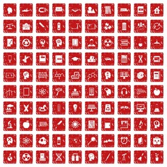 100 education icons set grunge red