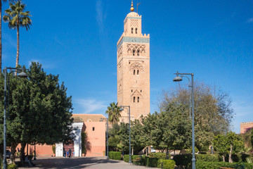Fototapeta premium Koutoubia Mosque is the most famous mosque in Marrakech, Morocco