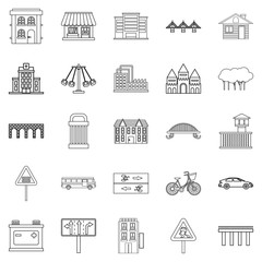 Modern architecture icons set, outline style