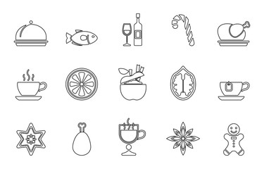 Weihnachten - Festessen Icon-Set (Outlines)