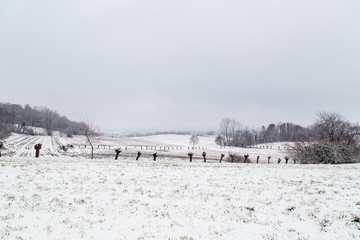 italian fields covered by snow