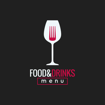 food and drink logo design. Wine glass and fork concept background