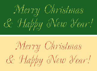 Decorative text Merry Christmas & Happy New Year on a blue and white background