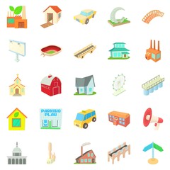 Remote location icons set, cartoon style
