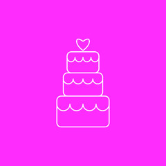 Wedding cake vector icon. Thinline cake on pink background.