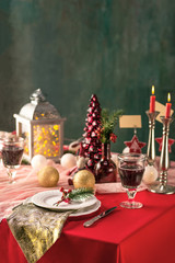 Beautiful Christmas table setting with decorations