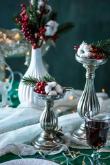 Beautiful Christmas table setting with decorations