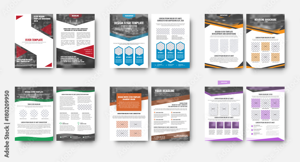 Poster set of flyer templates with a place for photos and various geometric design elements