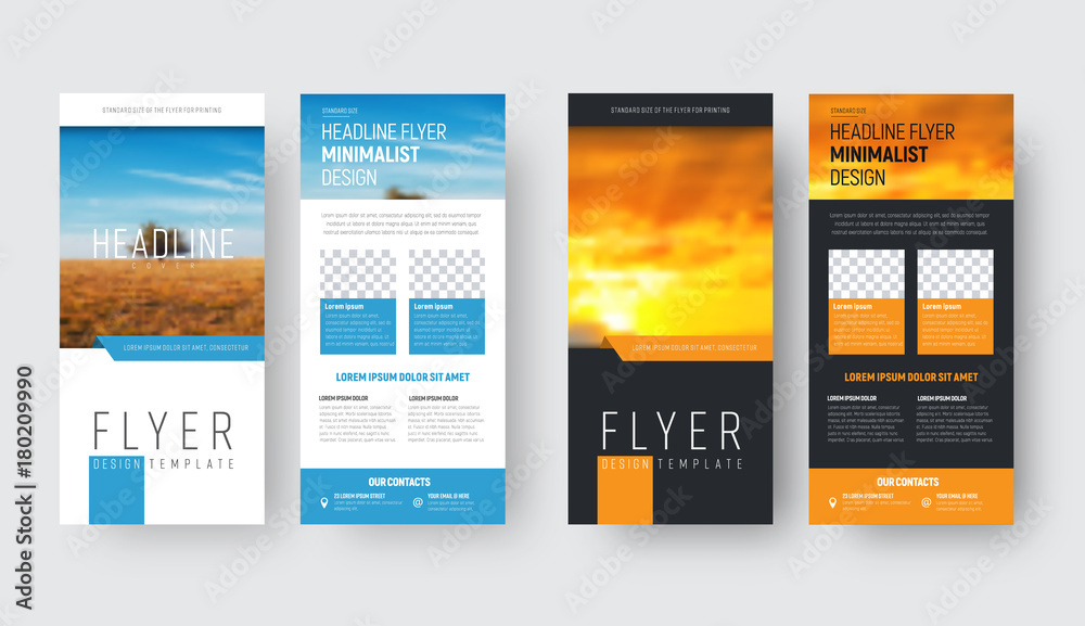Poster template of vector white and black flyer in minimalistic style with a place for a photo