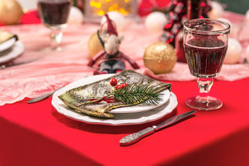 Beautiful Christmas table setting with decorations