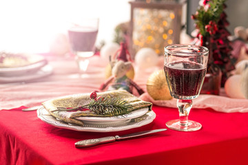 Beautiful Christmas table setting with decorations