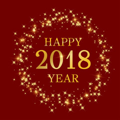 Happy 2018 year card with circle Gold glittering star dust. Vector greeting card