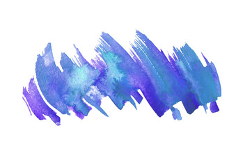 Watercolor line of blue, purple paint, splash, smear, blot, zigzag. abstraction. Used for a variety of design and decoration. Strokes of paint, zigzag, lines, splash. Horizontal line. 