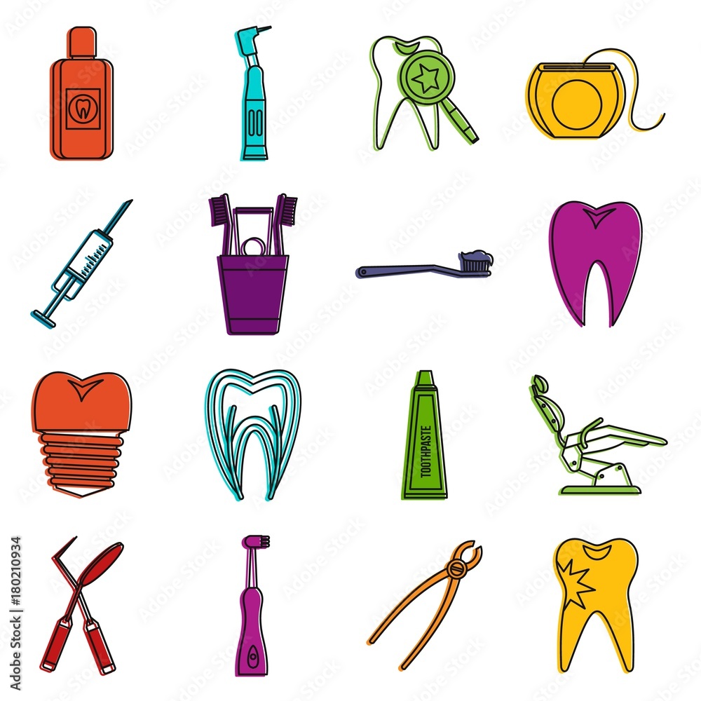 Sticker Dental care icons doodle set - Stickers
