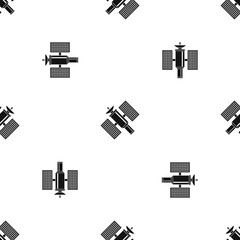 Space satellite pattern seamless black