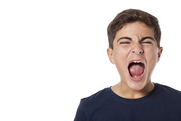 shouting boy isolated on white