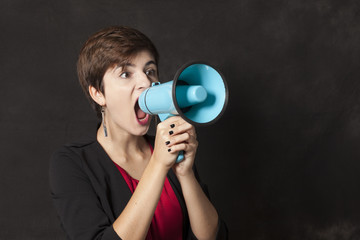 shouting girl with megaphone