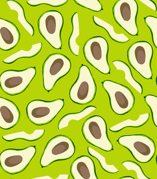 Avocado pattern. Tropical summer fruit engraved style background