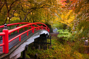Fototapeta premium Red Bridge in Ikaho Onsen, Gunma, Japan