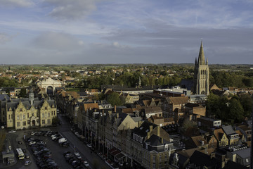 Views of Ypres. Menin Gate on the left, Ypres Cathedral on the right. World War battlefields Everywhere.