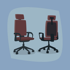 Fototapeta premium Set of isolated office chairs in different angles, in front face three quarters and back three-quarters. Simplistic realistic cartoon art style