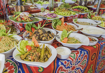 Selction of salad food at a restaurant buffet