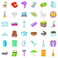 Sewing machine icons set, cartoon style