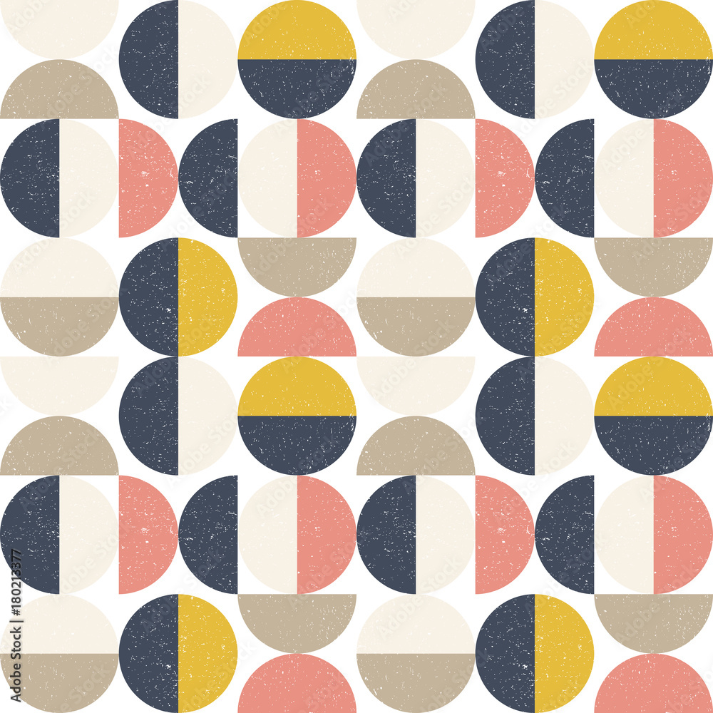Aufkleber Modern vector abstract seamless geometric pattern with semi circles and circles in retro scandinavian style