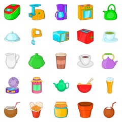 Kitchenware icons set, cartoon style