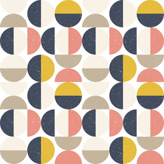 Modern vector abstract naadloos geometrisch patroon met halve cirkels en cirkels in retro Skandinavische stijl