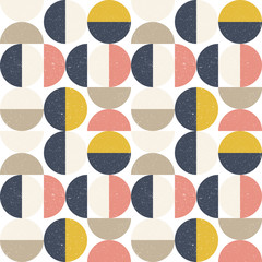 Modern vector abstract seamless geometric pattern with semi circles and circles in retro scandinavian style