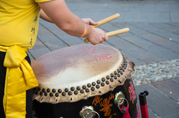 Fototapeta na wymiar Traditional Japanese Show with Drummer Performance