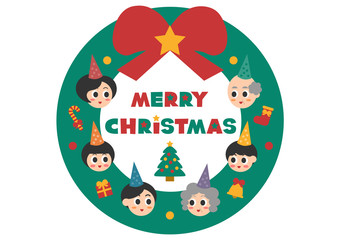 クリスマスのイラスト: クリマスリースと家族