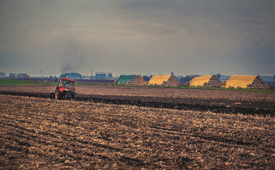 Fototapeta premium Farmer in tractor preparing land
